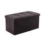 Double, Coffee-colored faux leather foldable storage footstool.
